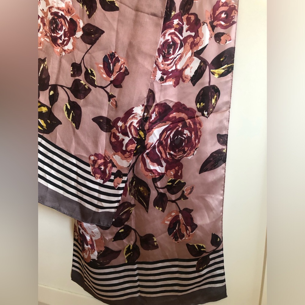 Vince Camuto Floral & Stripe Oblong Scarf 100% silk - Picture 6 of 11